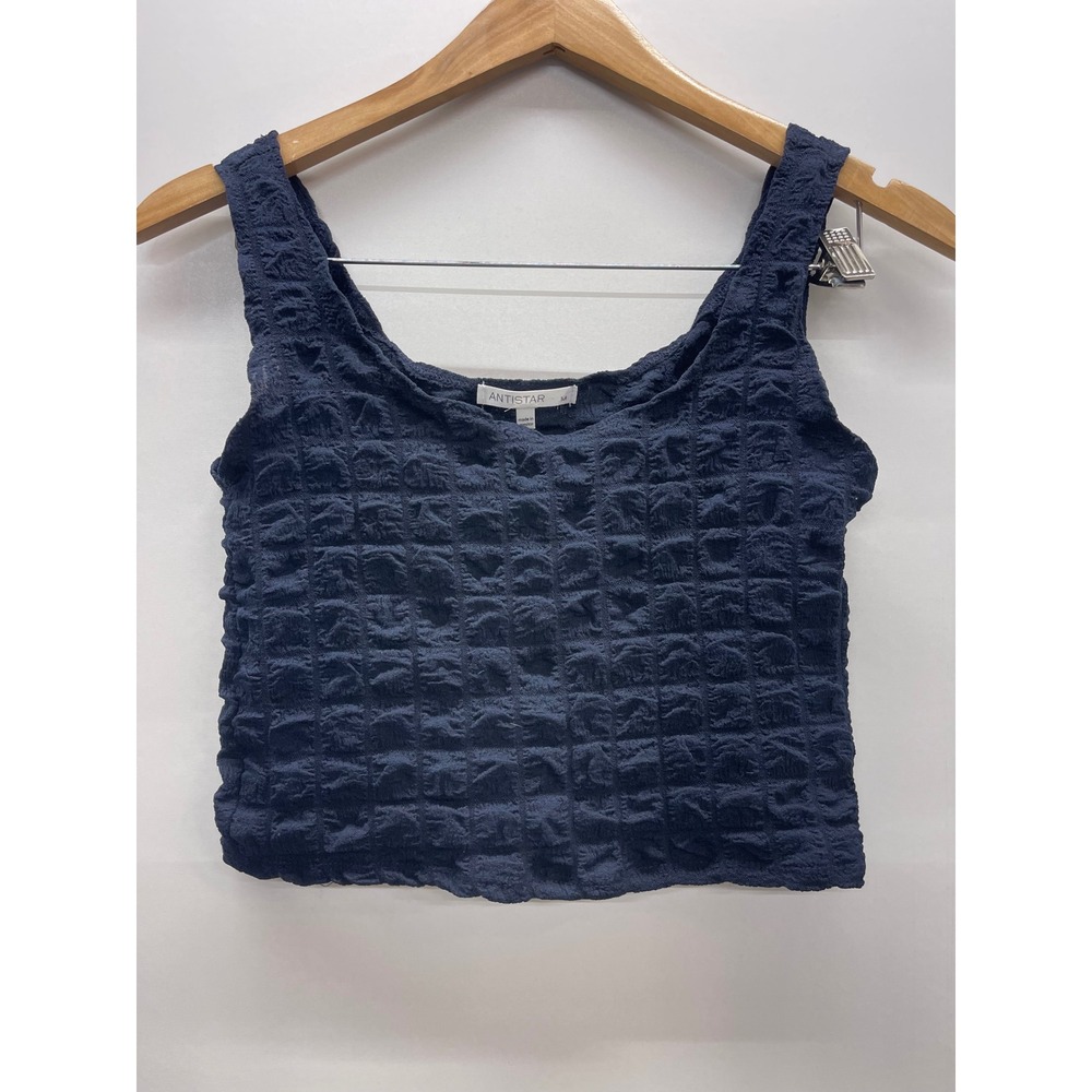 Antistar Navy Blue Popcorn Textured Crop Top Sleeveless Tank Scoop‎ Neck Medium